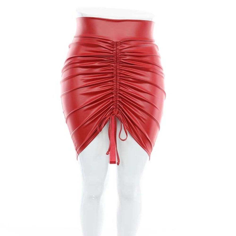 USA High Waist Drawstring Leather Women Skirt Beautiful style Red color XL,2X,3X